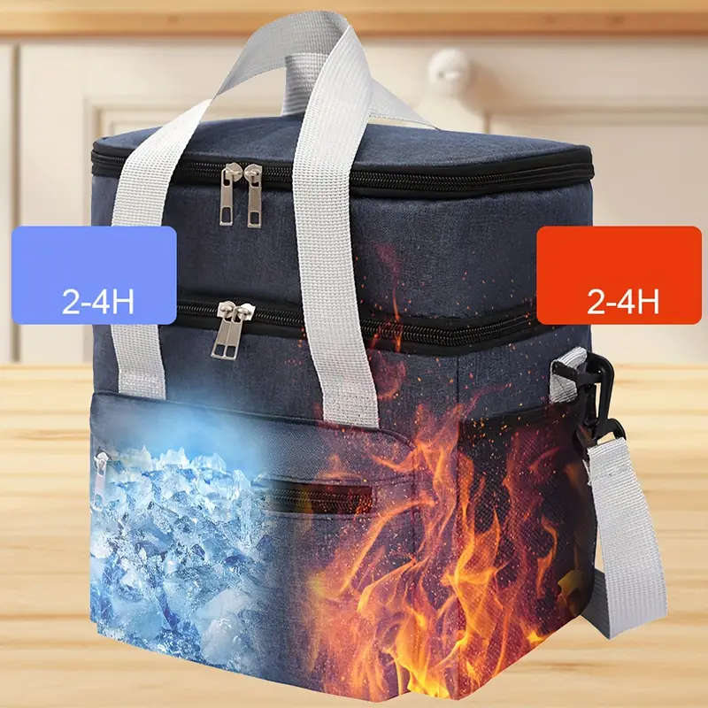 1pc Large Insulated Lunch Bag Double-Layer Leakproof Reusable Cooler Tote for Picnics Travel
