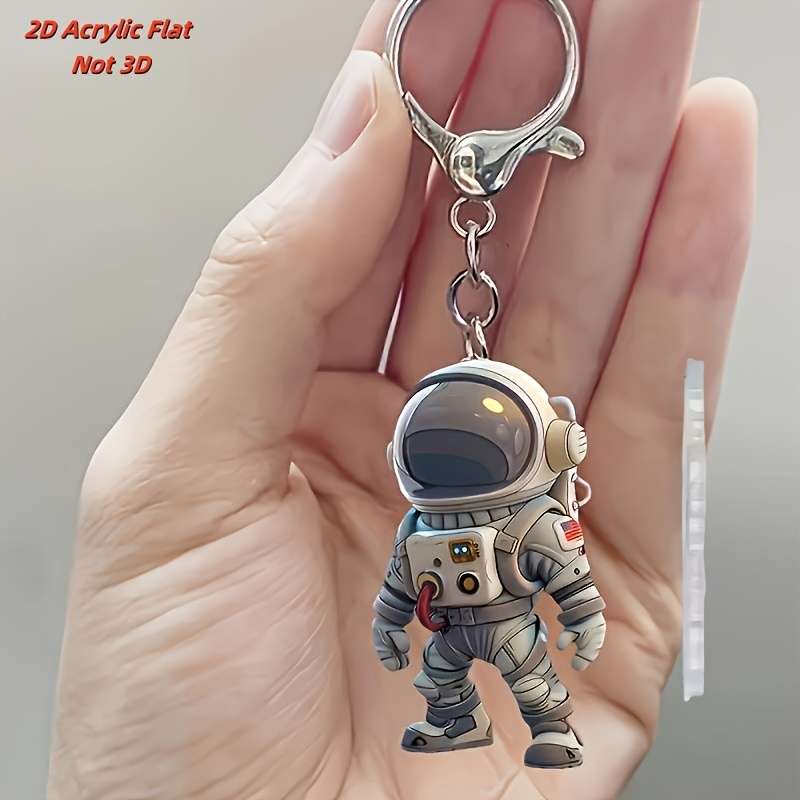 1pc 2D Flat  Astronaut Keychain Acrylic Space-Themed Charm with Metal Ring for Keys Bags Backpa
