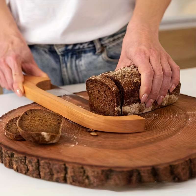 1pc Wooden Bread Cutting Tool Ergonomic Handle Durable Pressed Wood Construction Smooth Edg