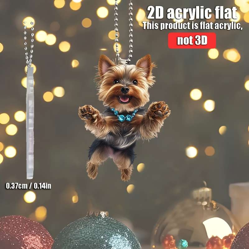 1pc 2D Flat   acrylic flat  Jumping Cute Yorkshire Terrier  Acrylic Hanging Ornament