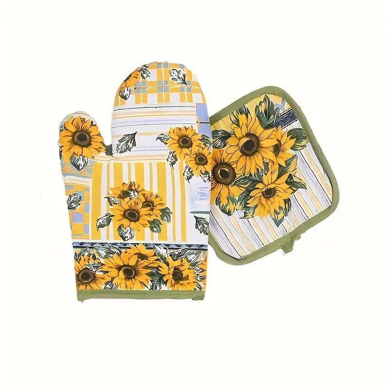 2pcs Heat-Resistant Kitchen Gloves Microwave Oven Dishwasher Safe Cozy Polyester Insulation for Warm