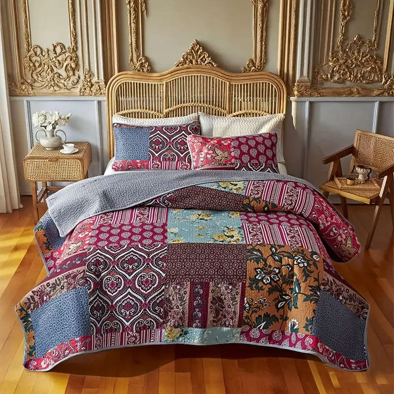 Patchwork Floral European Style Thin Bedspread Set 173cm*229cm