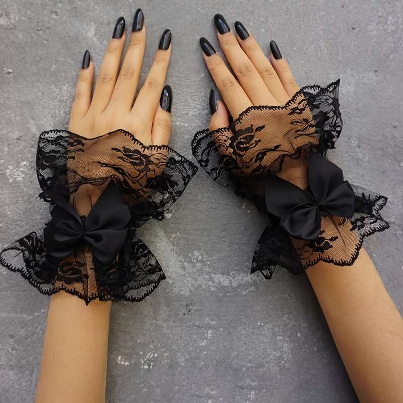 1 Pair Black Lace Bow Sleeve Cuff