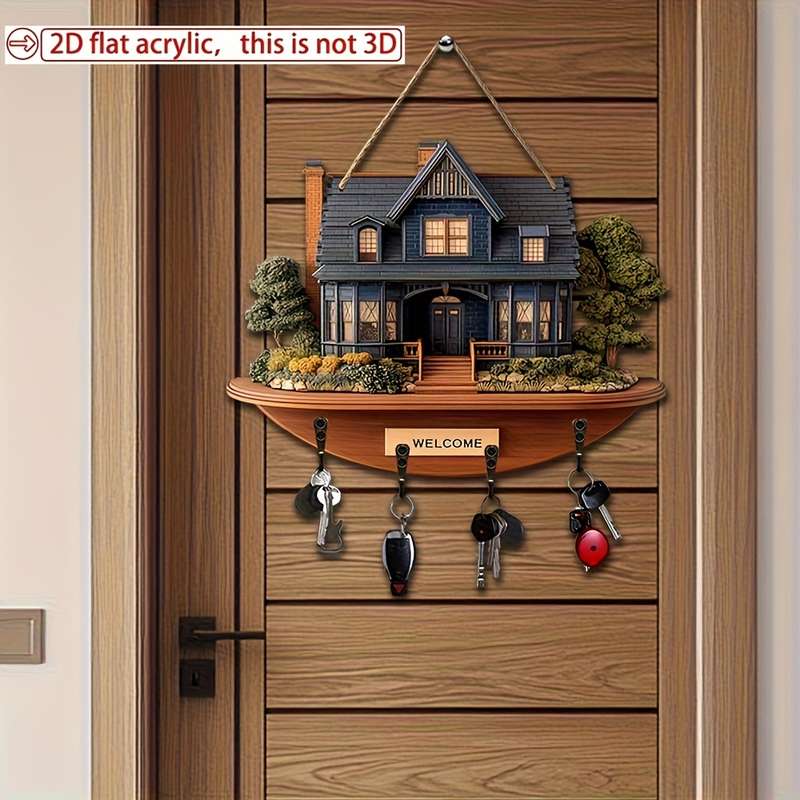 A Simple And Colorful Wooden Key Holder for a Country Villa Measuring 29.97 X 22.86 cm Designed in