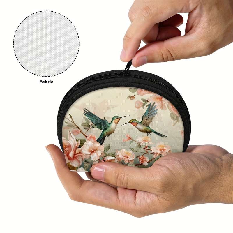 1pc Vintage Flower Hummingbird Mini Wallet Coin Pouch Change Purse With Zipper Closure For Women
