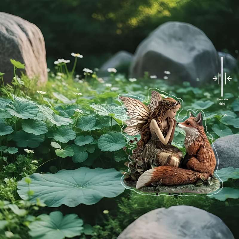 1pc 2D Flat   Bohemian Style Garden Decoration Ground Insert Enchanting Fairy Girl and Fox Scen