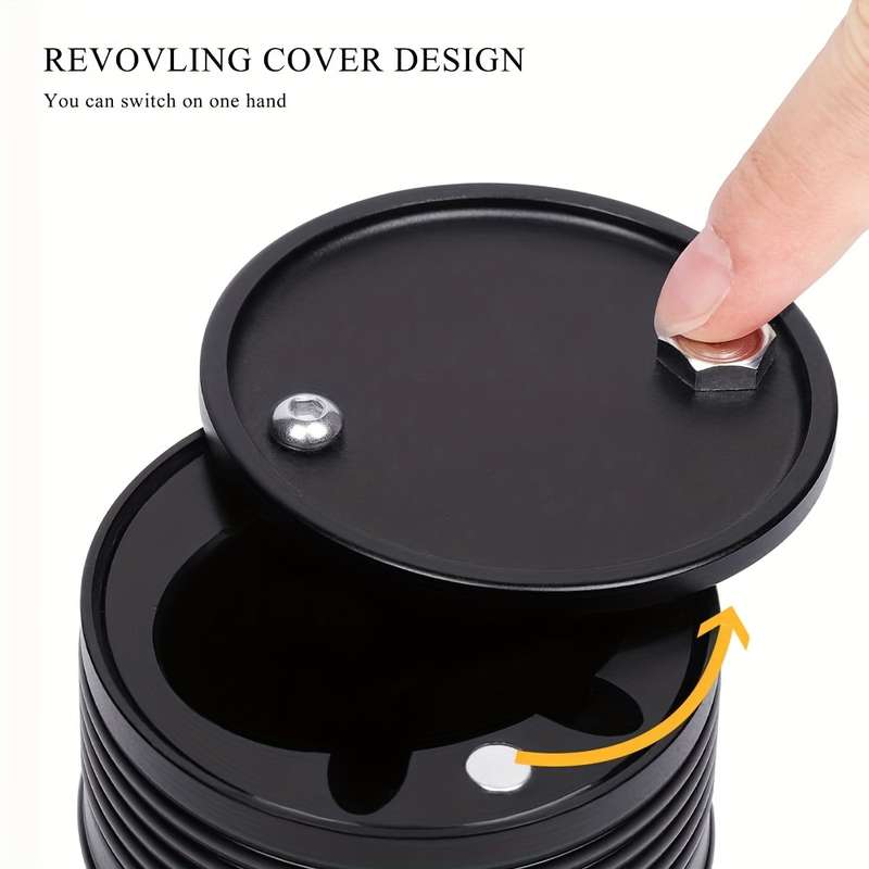 1pc Stylish Aluminum Alloy Car Ashtray with Lid Sleek Black Corrosion-Resistant Design 0.9