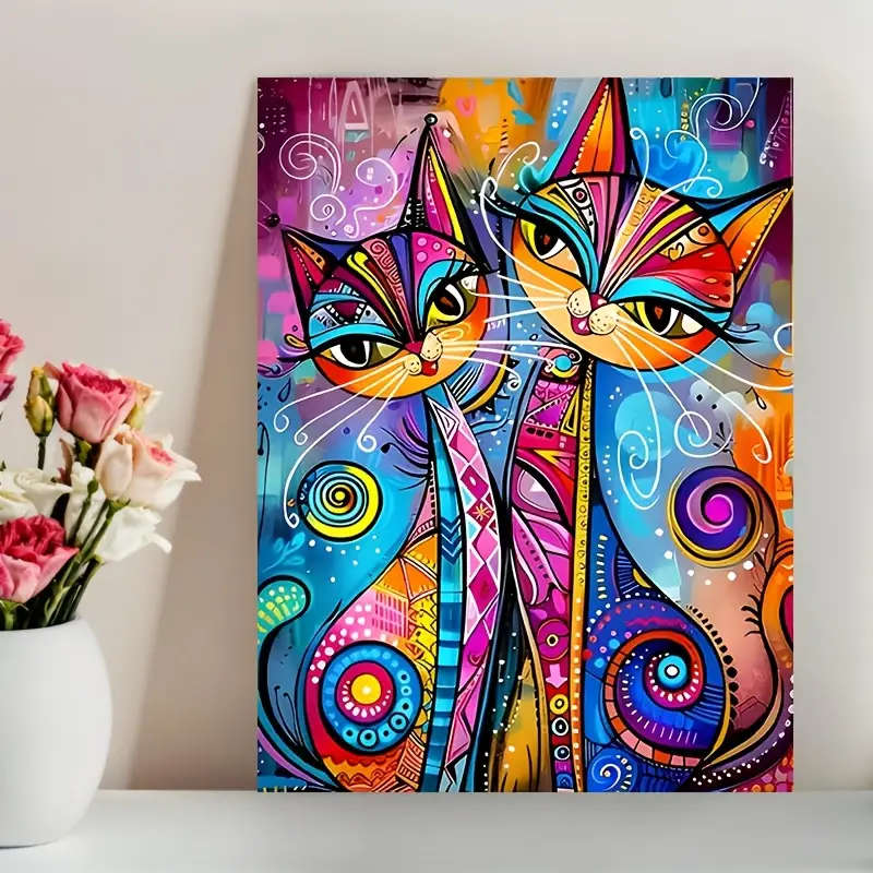 1pc Colorful Abstract Cat Canvas Art Print 30.48x40.64cm Frameless Modern Wall Decor for Living Room