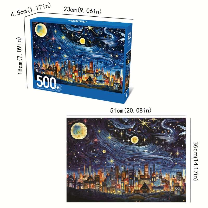 500pcs Starry Night Cityscape Jigsaw Puzzle Velvet Material Thick Durable Seaml