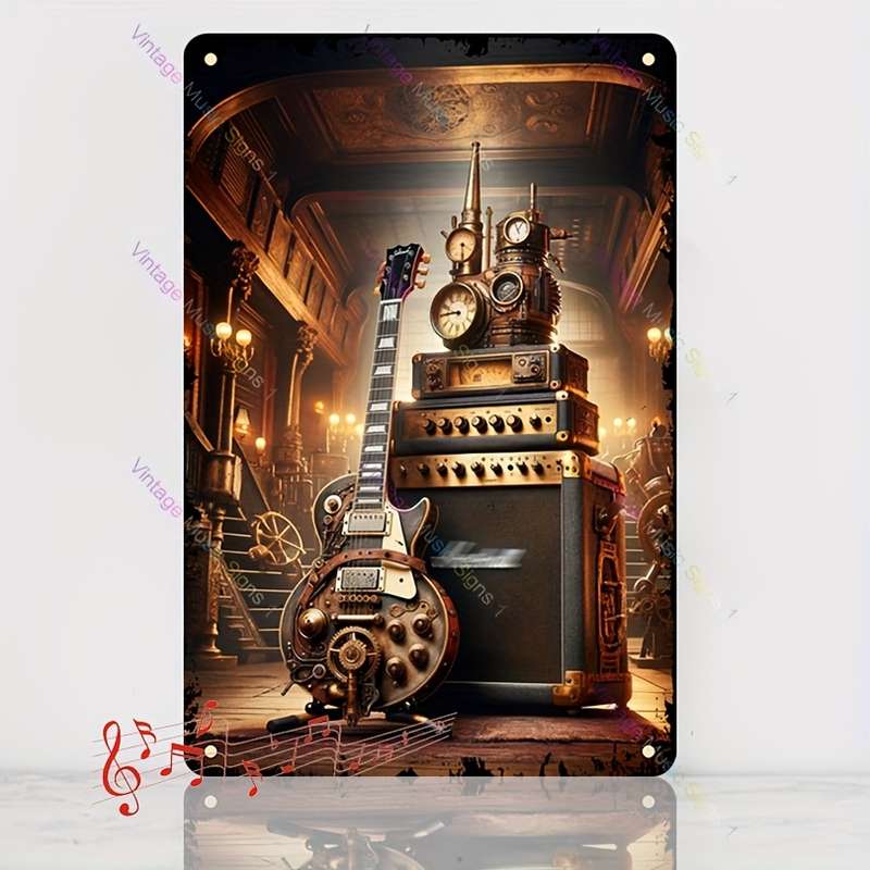 1pc Vintage Rock Band Metal Wall Art Plaque 20.07x29.97 cm HD Musician Decor with Amplifiers and