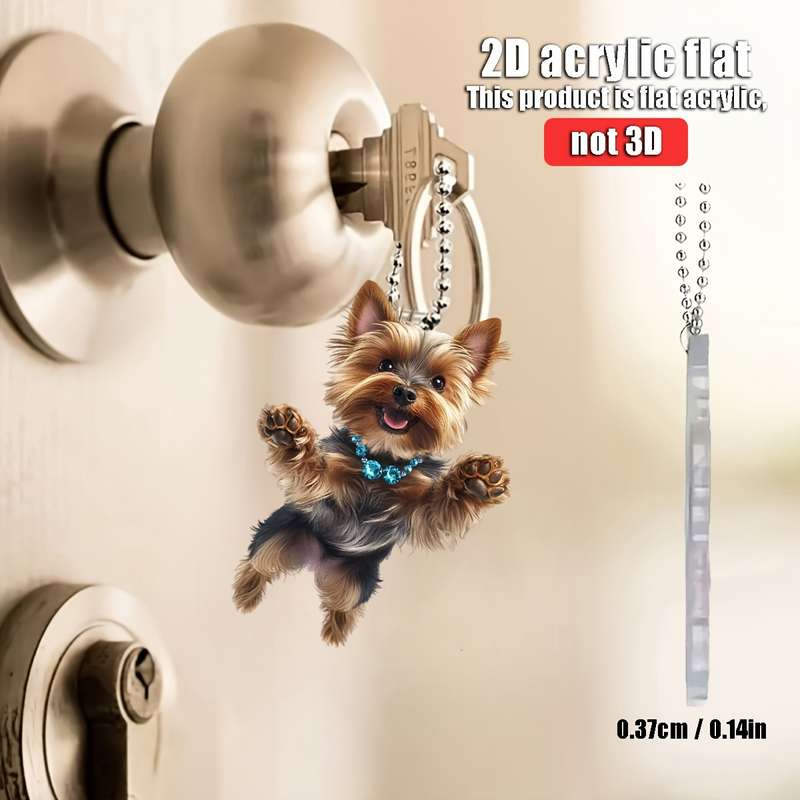 1pc 2D Flat   acrylic flat  Jumping Cute Yorkshire Terrier  Acrylic Hanging Ornament