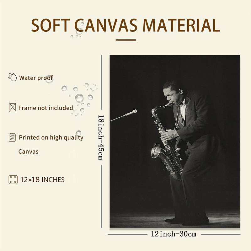 1pc  Frameless Star Art Deco Canvas Wall Art John Coltrane Jazz Poster Black White Saxophone
