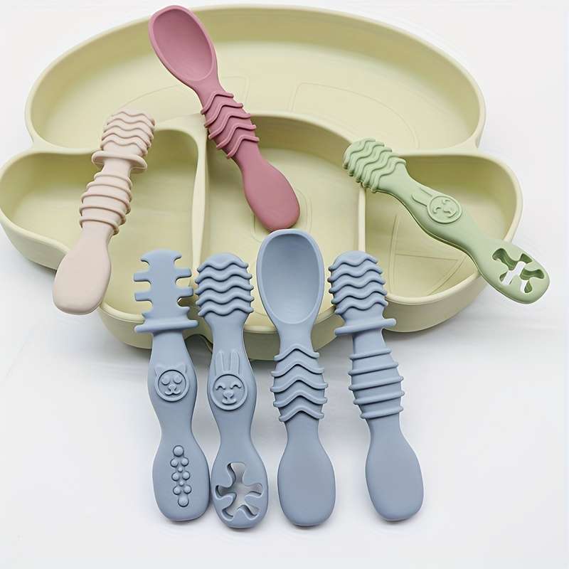 4pcs Baby Silicone Chewing Spoon Set Food Grade Silicone Spoon And Fork Set Silicone Spoon S