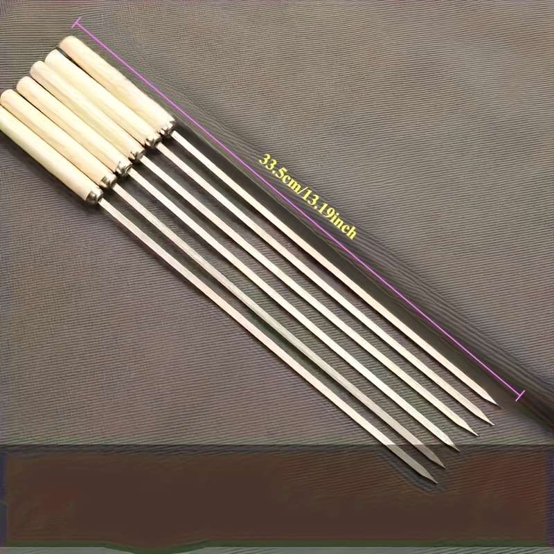 20pcs Stainless Steel Skewers with Ergonomic Wooden Handles Durable Thick Grill Sticks for C