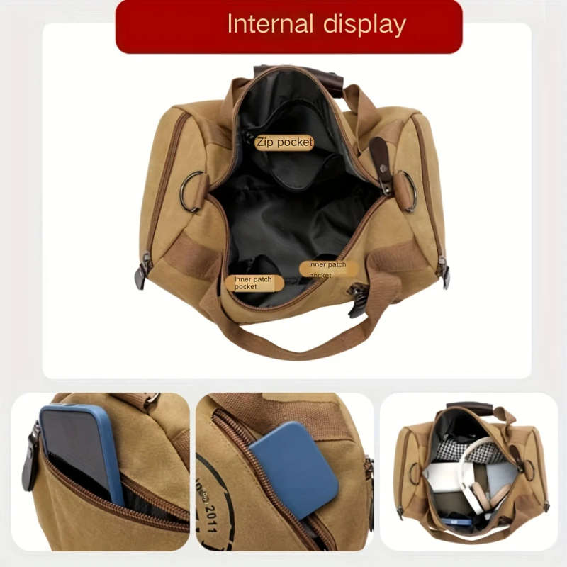 1pc Canvas Messenger Bag For Men Wear-resistant And Scratch-resistant Canvas Bucket Bag Travel Shoul