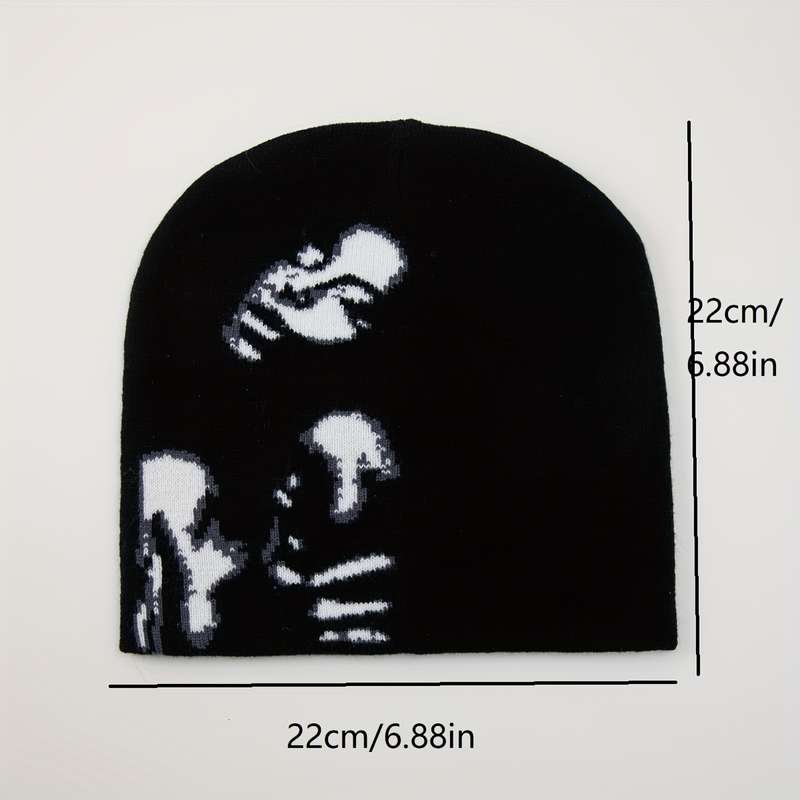 1pc Women's Knitted Jacquard Beanie Casual Stylish Black White Skull Cap Daily Wear Headwear