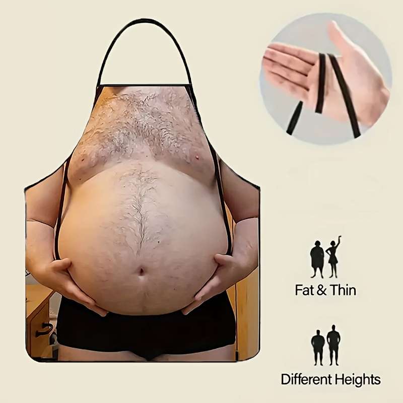 1pc Stylish Beer Belly Apron Black Polyester Adjustable Strap Perfect for Men'S Work Kitch