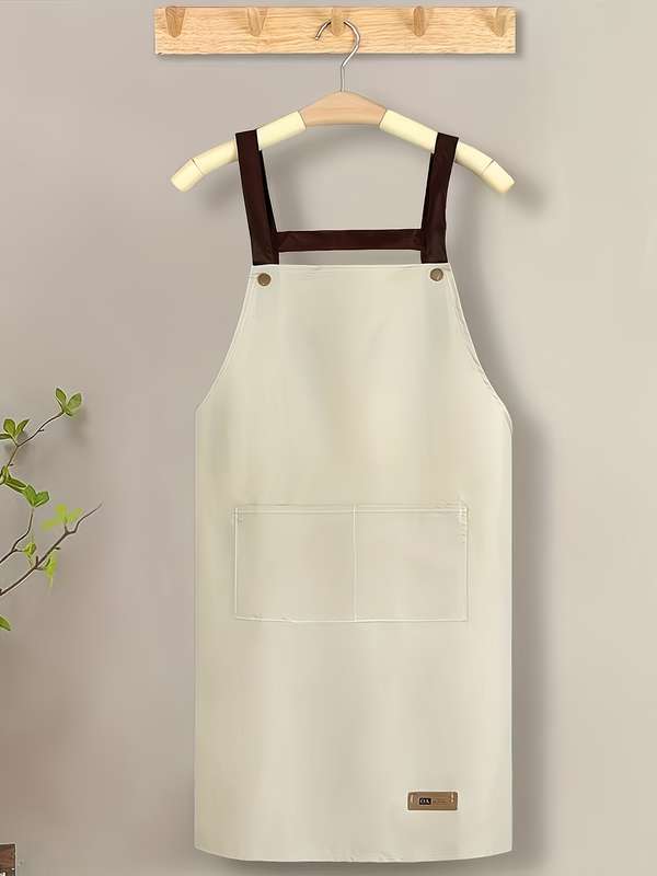 1pc Vintage Style Unisex Waterproof Oil-Proof Kitchen Apron with Wipe Pocket Solid Color PVC