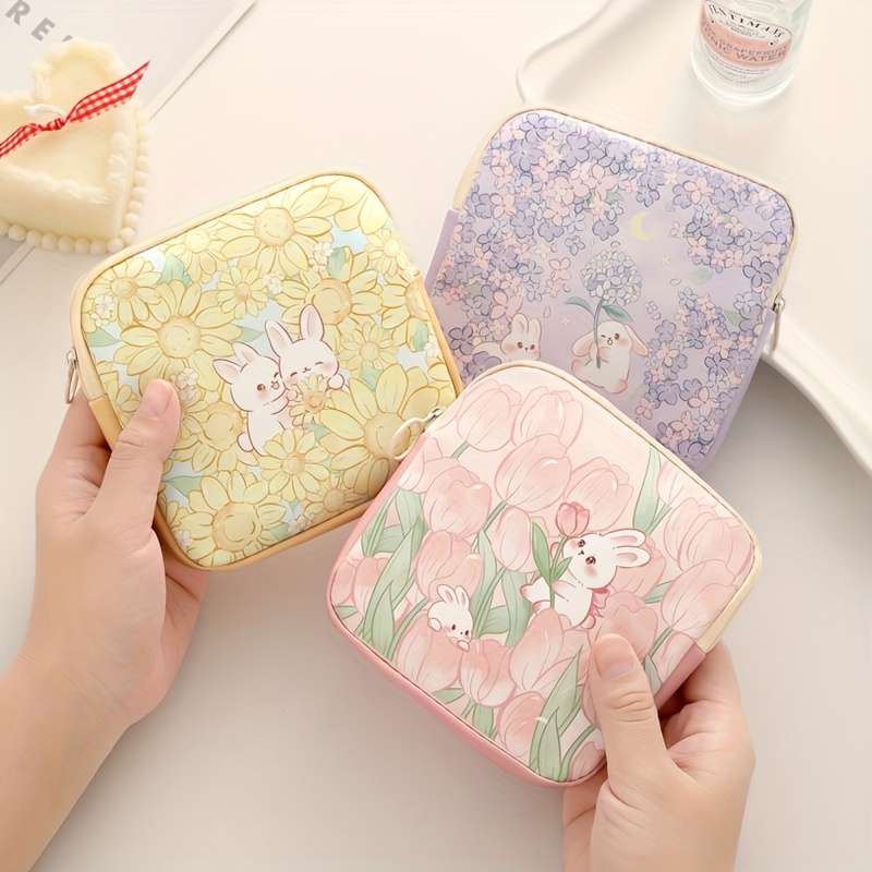 1pc Cute Cartoon Oil Painting Design PVC Storage Bag Casual Style Lightweight Hand Washable