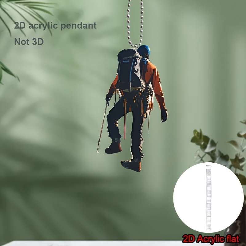 1pc 2D Flat   Acrylic Mountain Hiker Pendant Versatile Car Mirror Backpack Keychain Decor