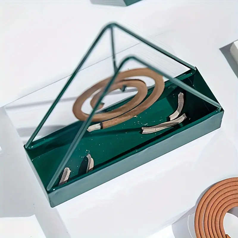 1pc Sleek Triangle Iron Mosquito Coil Holder with Plastic Tray Versatile Indoor Outdoor Incense Burn