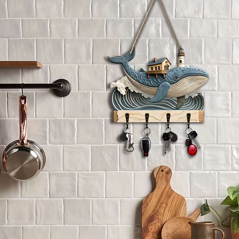 1pc animal theme whale home wooden key hanger key storage with hooks four-season multi-functional