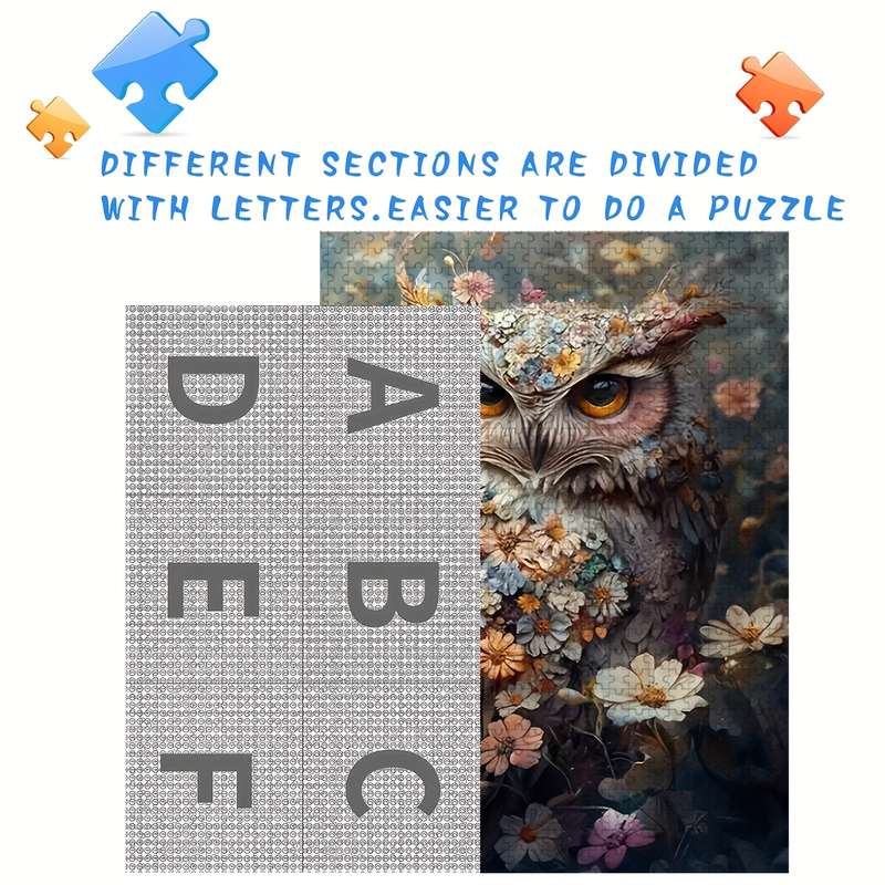 1000pcs Jigsaw Puzzle for Adults Families Owl in Flowers Design Interlocking Pie