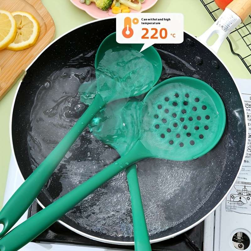 3pcs dark green silicone kitchenware set silicone spatula spoon slotted spoon heat resista