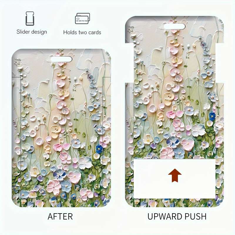 1pc JIT Floral Badge Holder with Lanyard Dual Card Slot Transparent Plastic Protective Insert Sh