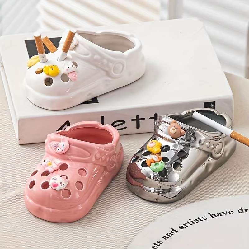 1pc Vintage Cartoon Ceramic Ashtray Oval No-Power Needed Home Decor Accent with Playful Charms