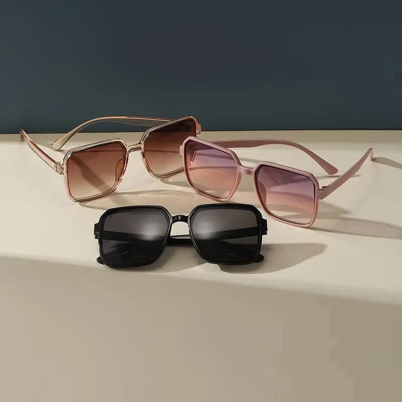 3pcs Women's Square Frame Glasses, Assorted Colours