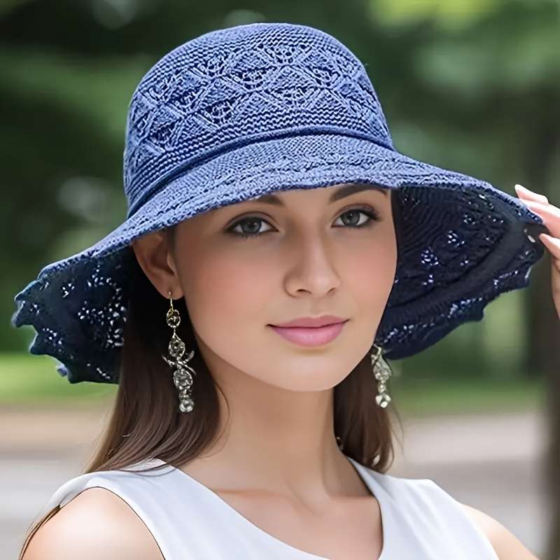 1pc Elegant Women's Sun Hat Breathable Foldable Wide Brim Beach Hat With UPF Protection Hand Wash