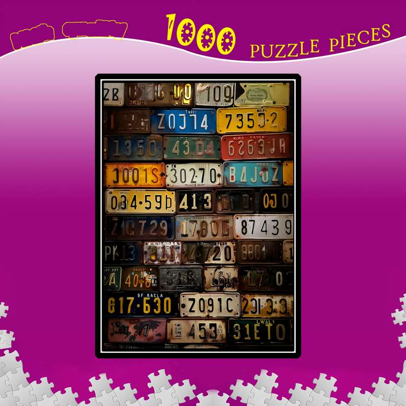 1000pcs Vintage License Plate Jigsaw Puzzle for Adults Durable DIY Puzzle with Mixe