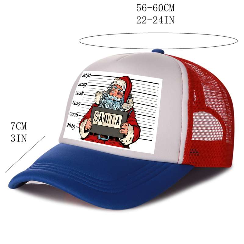 1pc Christmas Santa Print Trucker Cap for Men 100% Polyester Funky Style Woven with Hand Wash