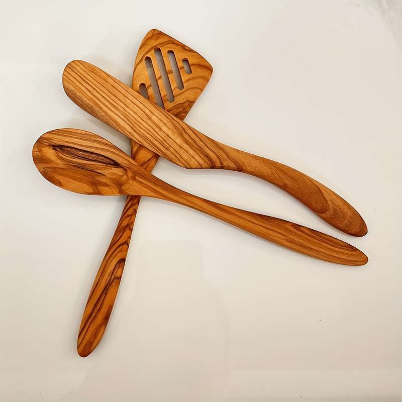 22.8Cm Professional Three-Piece Set Olive Wood Kitchenware Set   Anti-Scalding Frying Spatula