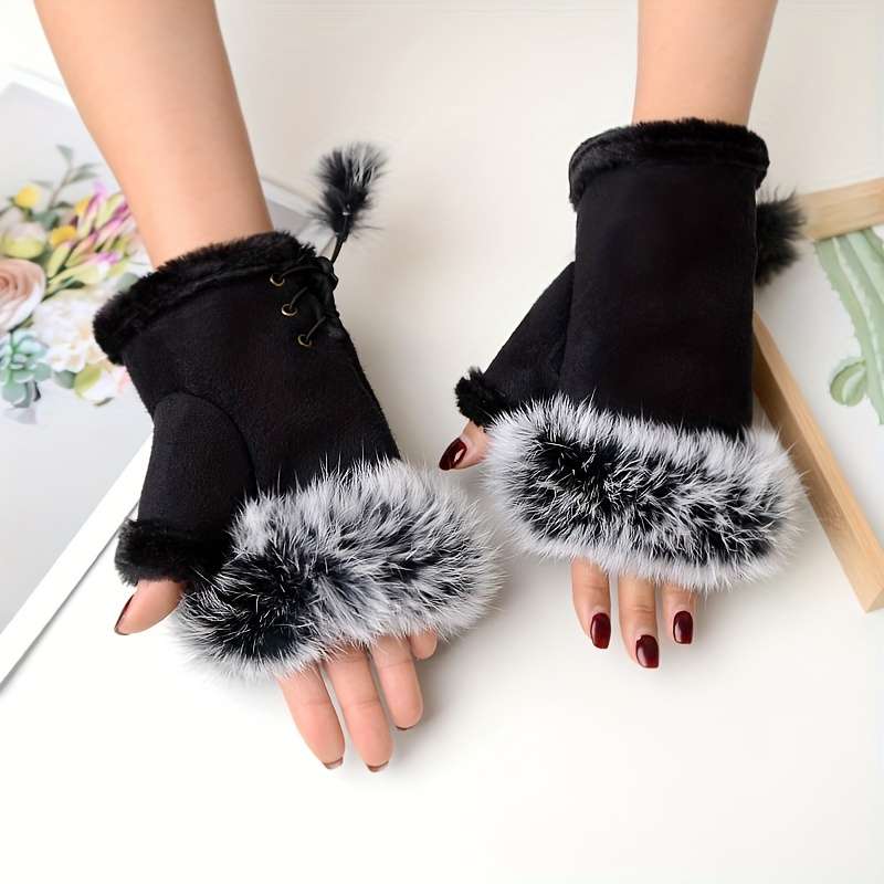 1 Pair Khaki Warm Gloves