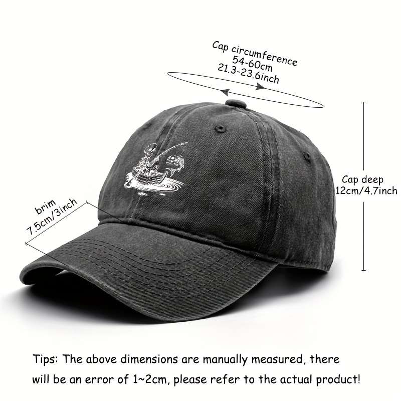 1pc Stylish Unisex Skeleton Fishing Print Baseball Cap Adjustable Snapback Lightweight Cotton D