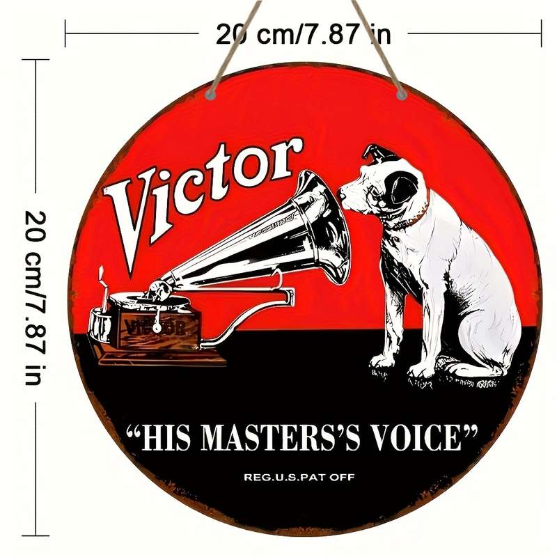 1pc  His Master'S Voice Victor Vinyl Record Sign UV Printed Vintage Phonograph Dog Design