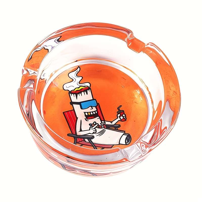 1pc Cartoon Theme Round Glass Ashtray Suitable for Smokers' Tobacco Accessories 85mm Round Ashtra