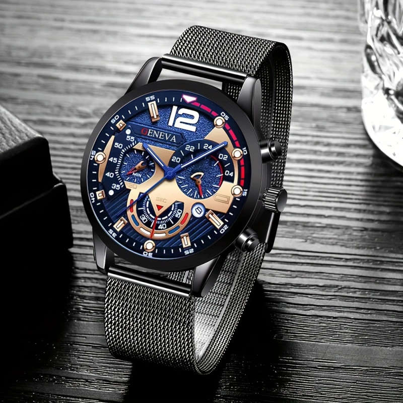 1pc Luxurious And Stylish New Fashion Trend Men's Mesh Quartz Watch Perfect For Gifts For Friends