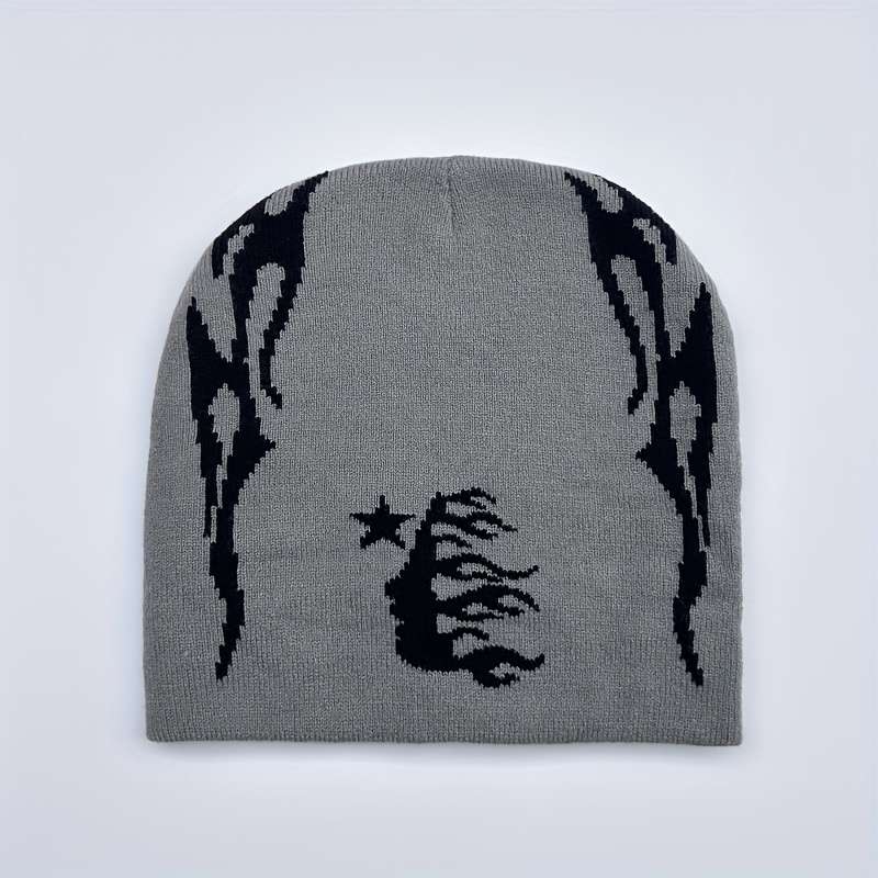 1pc Unisex Sports Skullies Beanies with Hell Star Double-Face Jacquard Design Acrylic Blend with