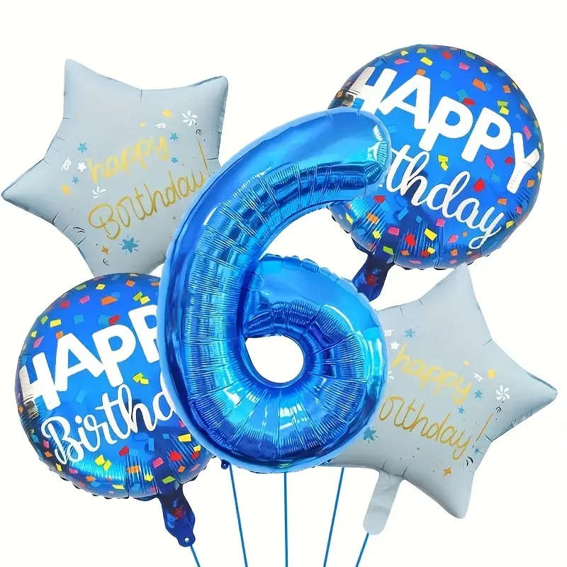 5 Blue Birthday Balloons