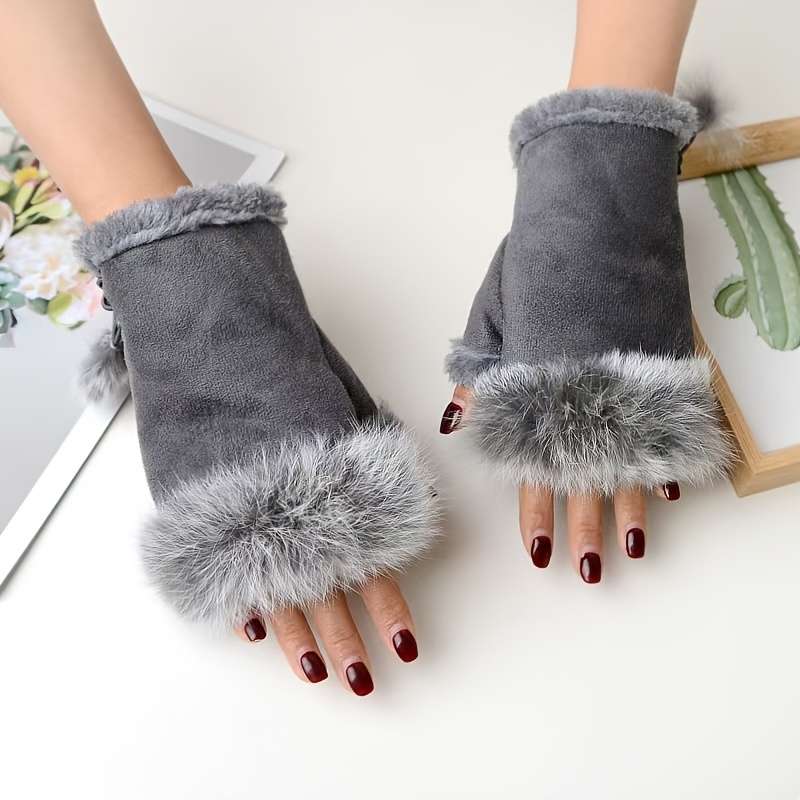 1 Pair Khaki Warm Gloves