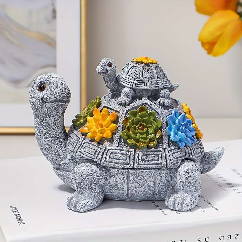 1pc Resin Mother and Youngsters Turtle Ashtray Oval Animal-Themed Ash Storage Box for Home and Gar