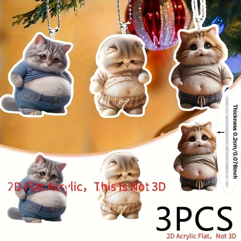 1pc 2D Flat   Printing 3 acrylic cat ornaments acrylic fat cat pendant car hanging orname