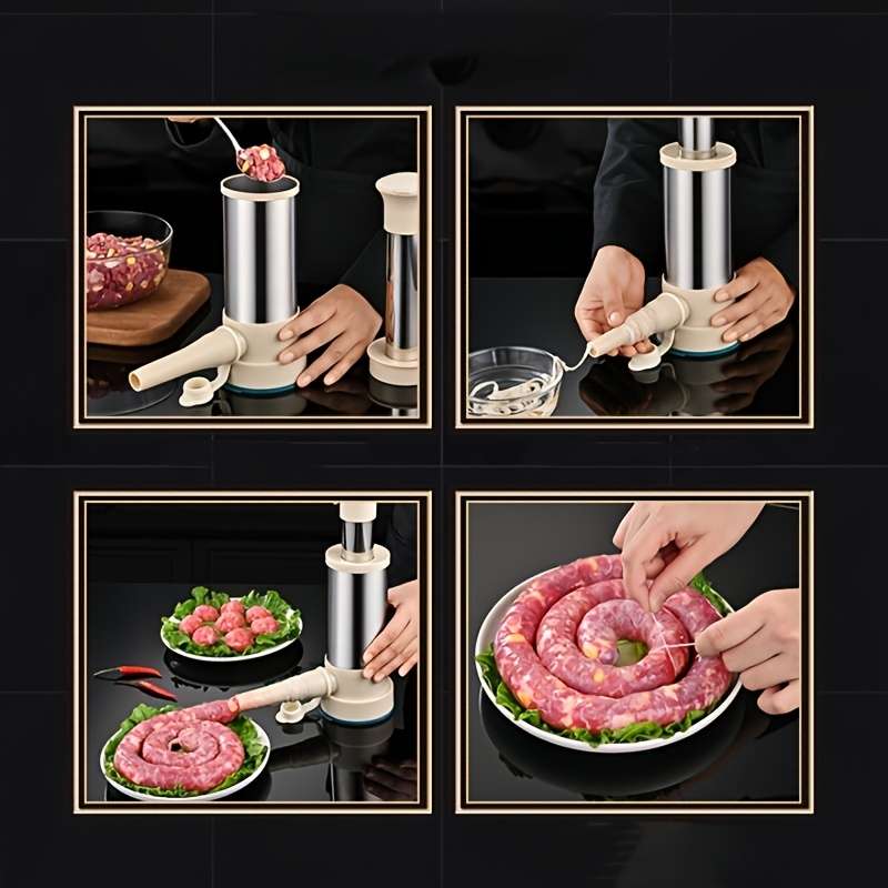 Manual Sausage Maker Stainless Steel Hand Push Press Homemade Sausage Bacon Tool Kitchen
