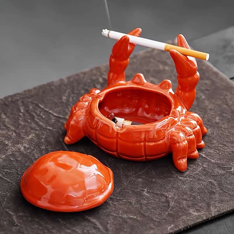 1pc Cute Crab-Shaped Ceramic Ashtray with Lid Perfect for Office Home Decor Prevents Flying As