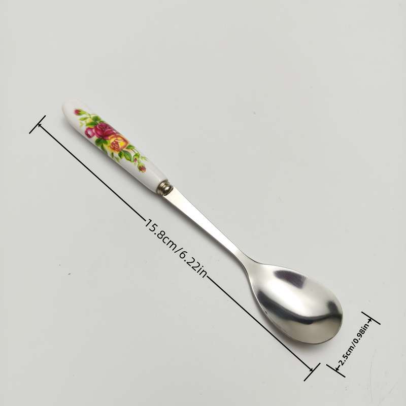 4pcs Stainless Steel Coffee Spoons with Ceramic Floral Handles Ideal for Desserts Cakes and