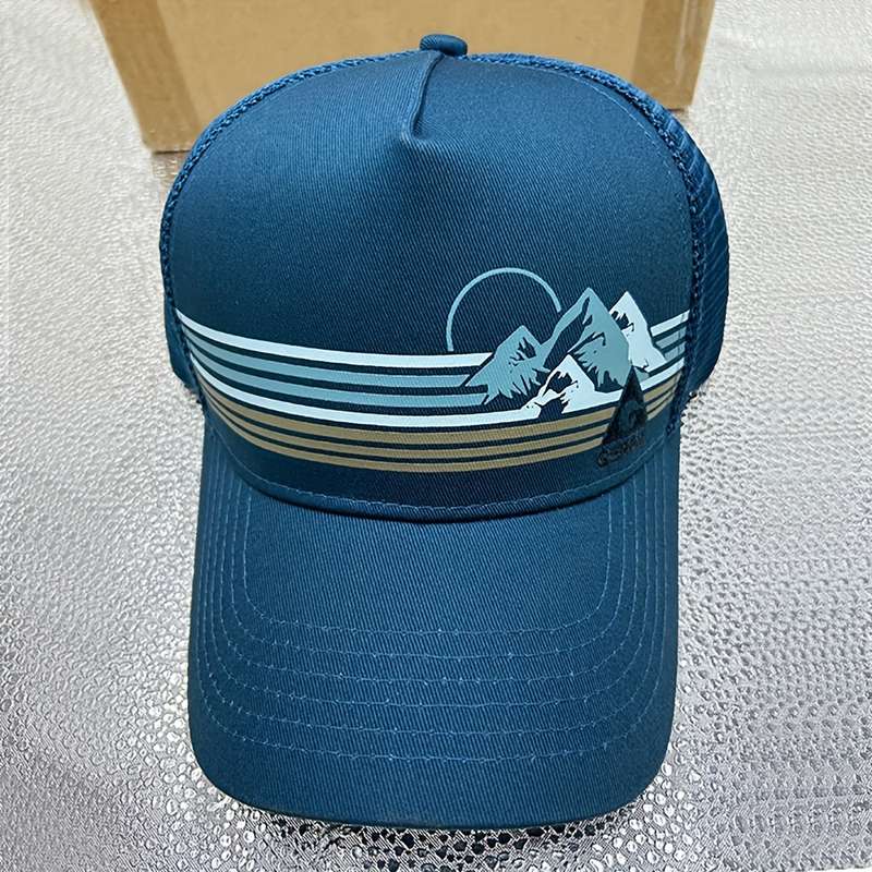 1pc Baseball Cap with Snow Mountain Embroidery Adjustable Snapback Sporty Blue White Strip