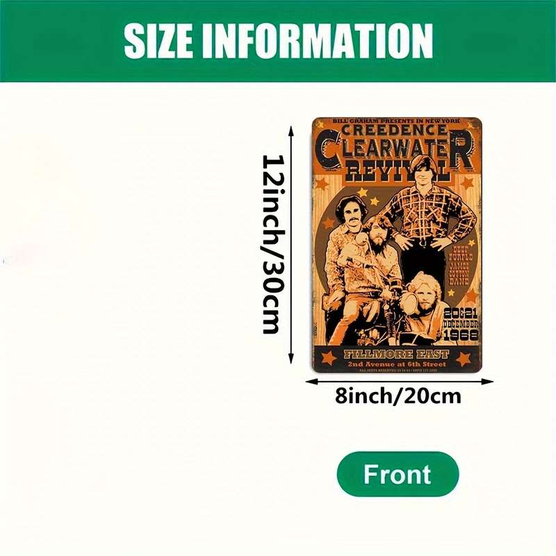 1pc  Creedence Clearwater Revival Band Vintage Iron Sign 20.32x30.48 cm Retro Music Wall Art W
